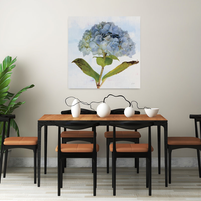 Art contemporain d'hortensia bleu, H 32 po x l 32 po