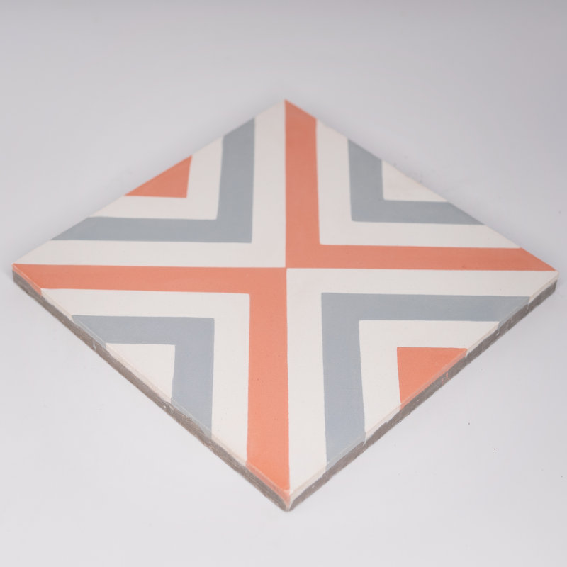 Carreau de ciment à motif de ciment 8 po x 8 po Mazagan, Orange / gris