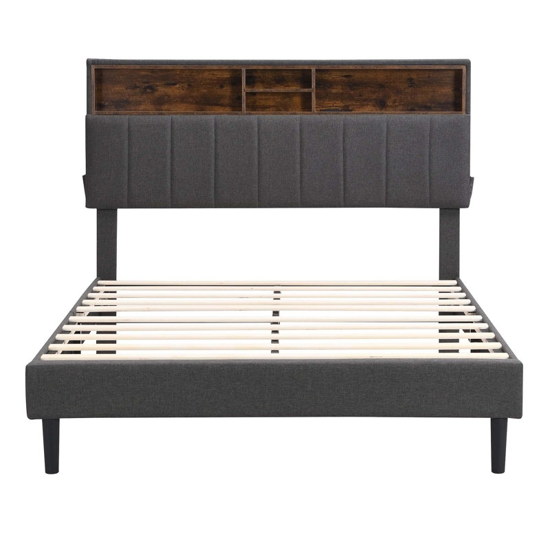 Isenberg Vella Upholstered Bookcase Platform Bed, Gray, Full