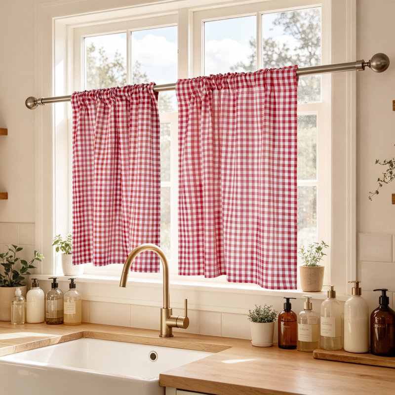 Rideaux de cuisine 100% coton, Rouge, 30" W x 24" L
