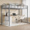Lit mezzanine simple avec échelle et garde-corps arqué, structure de lit mezzanine en métal robuste pour enfants et adultes, support de lattes en acier robuste, conception peu encombrante, aucun sommier tapissier requis