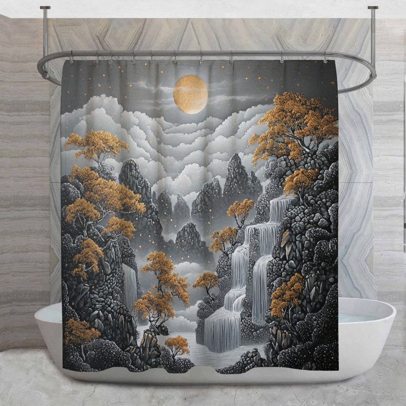 Rideau de douche Waterfall - Paysage romantique, H 73 po x l 70 po
