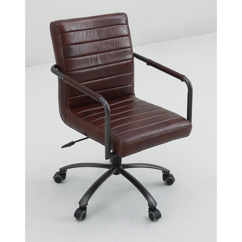 Chaise de conférence en cuir véritable Sanford, Brun châtaigne