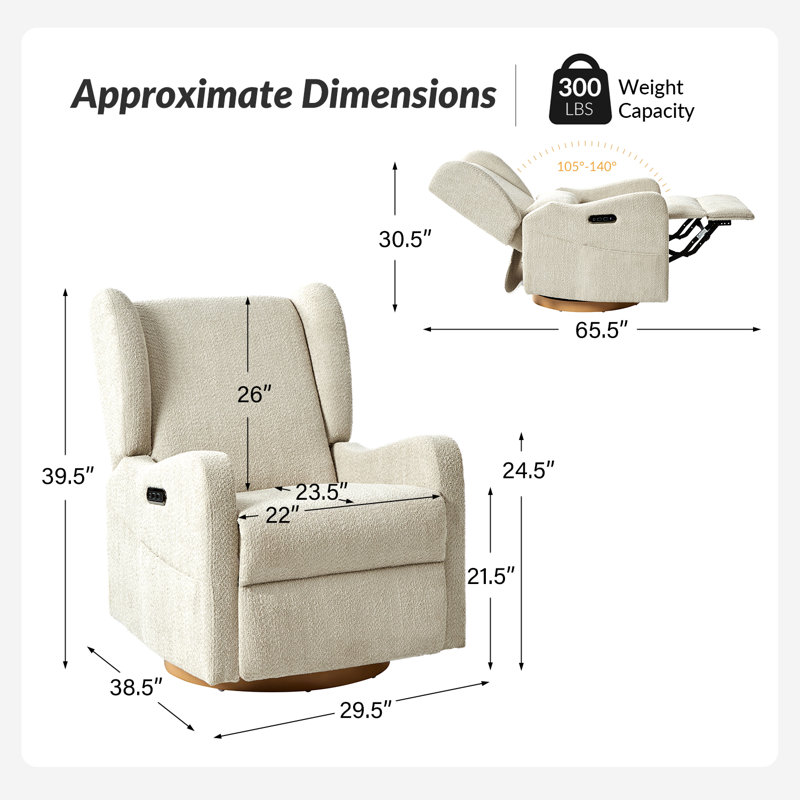 Ceandra 29.5" W Swivel Glider Power Recliner with Nightlight, Tan