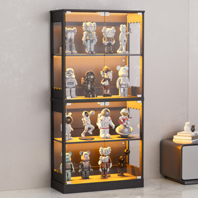 Glass Display Cabinet, 4 Tier Curio Cabinet With 4 Glass Doors And Rgb Led Lights by Wrought Studio