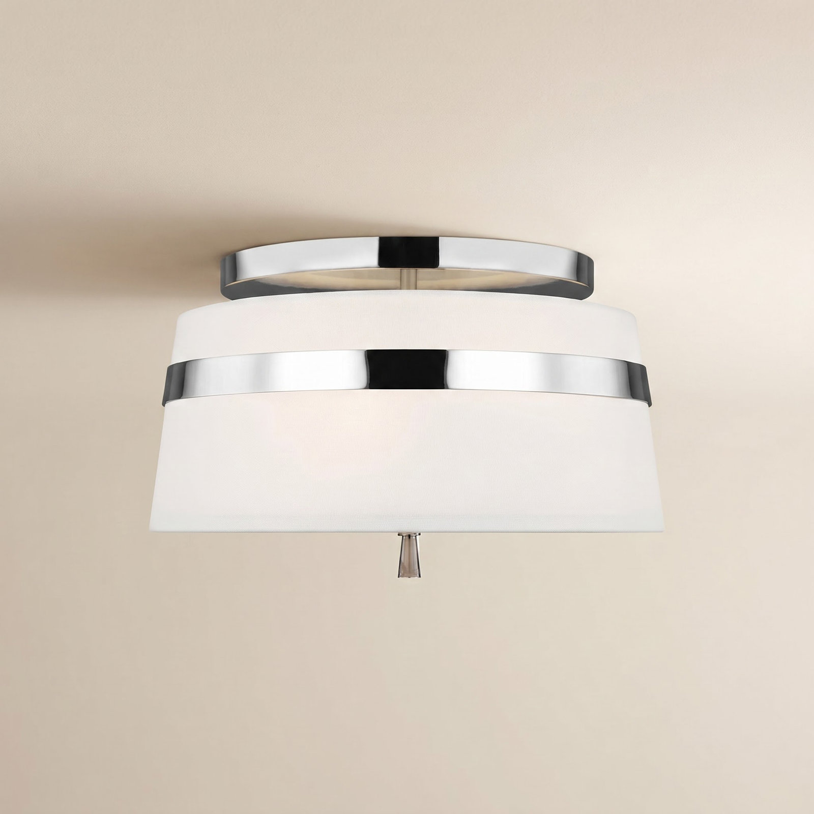 Rory 3 Light Fabric Semi Flush Mount, Polished Nickel, 8.25" H x 14" W x 14" D
