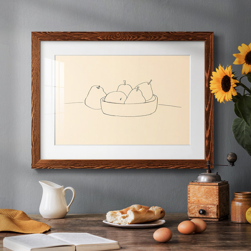 Fruit Line Drawing II - Matted and Framed Under Glass, Large Living Room Wall Art, Maple, 18" H x 26" W x 1.5" D