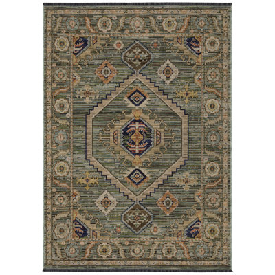 Tapis vert / multicolore en laine Lennox