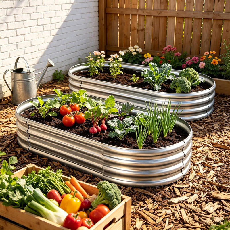 2pcs Galvanized Raised Garden Bed Outdoor Planter Box 