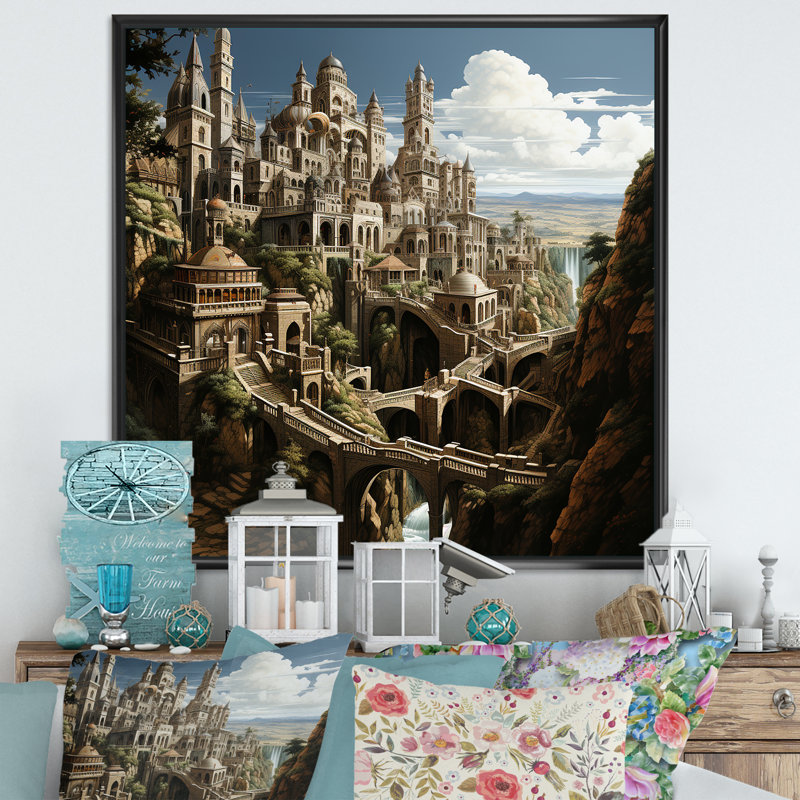 Dessin d'analyse d'une forteresse sur toile, Cadre flottant noir, H 16 po x l 16 po x P 1 po