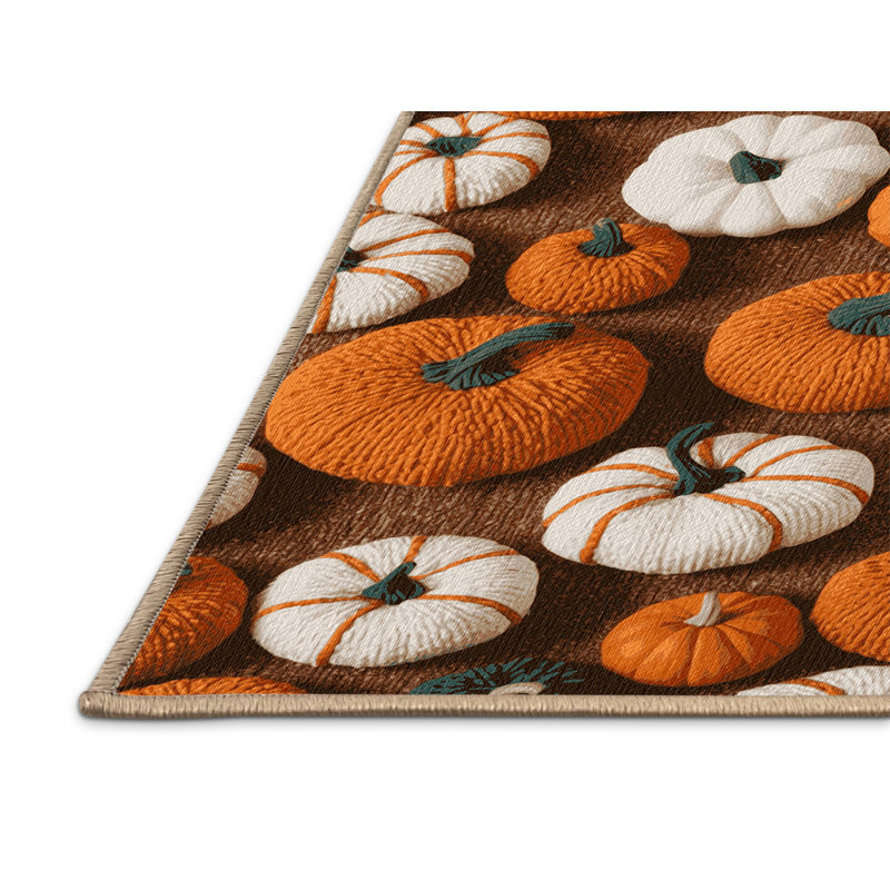 Washable Autumn Pumpkins Farm Area Rug, Rectangle 8' x 12'