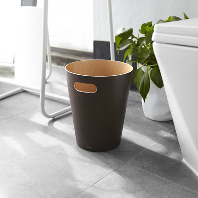 Woodrow Small Bin - Open Wood Waste Basket for Office, Bedroom, Bathroom, 2.25 Gallons