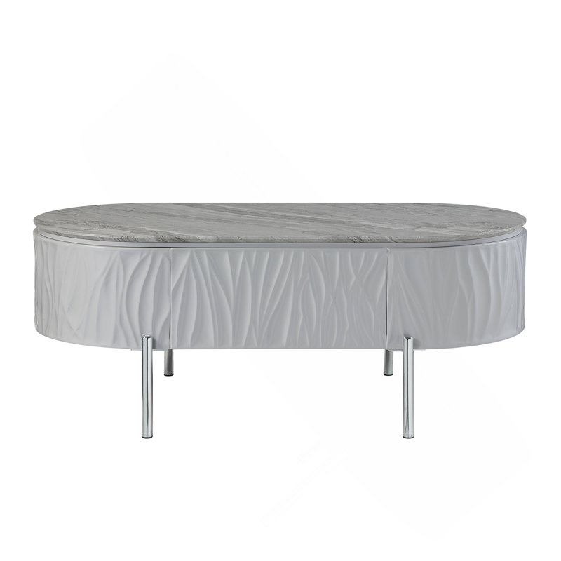 Coffee Table, Grey High Gloss And Chrome, 18"H x 47"W x 24"L