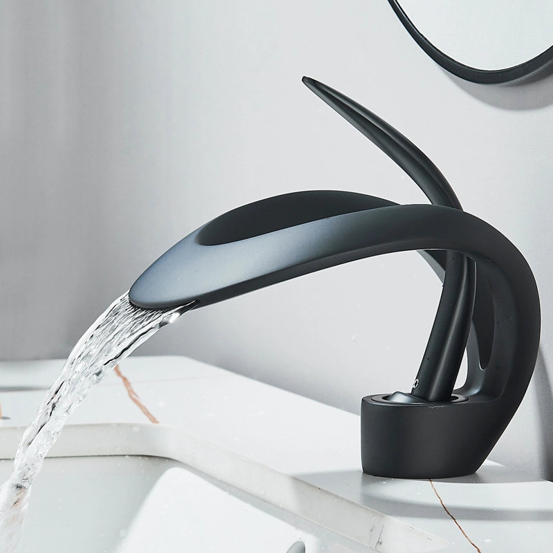 Robinet de lavabo noir à poignée simple, Black
