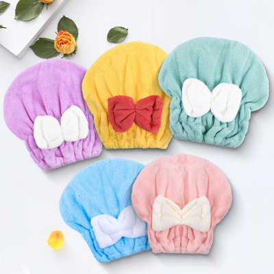Microfiber Hair Drying Caps, 5-Pack Extra Soft and Ultra Absorbent Fast-Drying Hair Turban Wraps