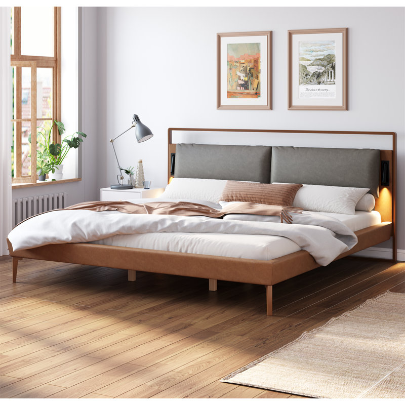 Terry PU Leather Bed With Padded Headboard & LED Lights, King