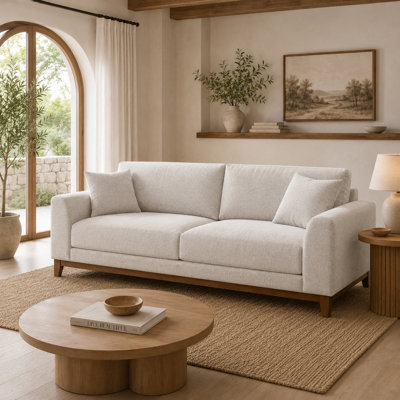 Wera Accent Sofa with 2 Pillows, Light Gray Chenille, 84 Inch