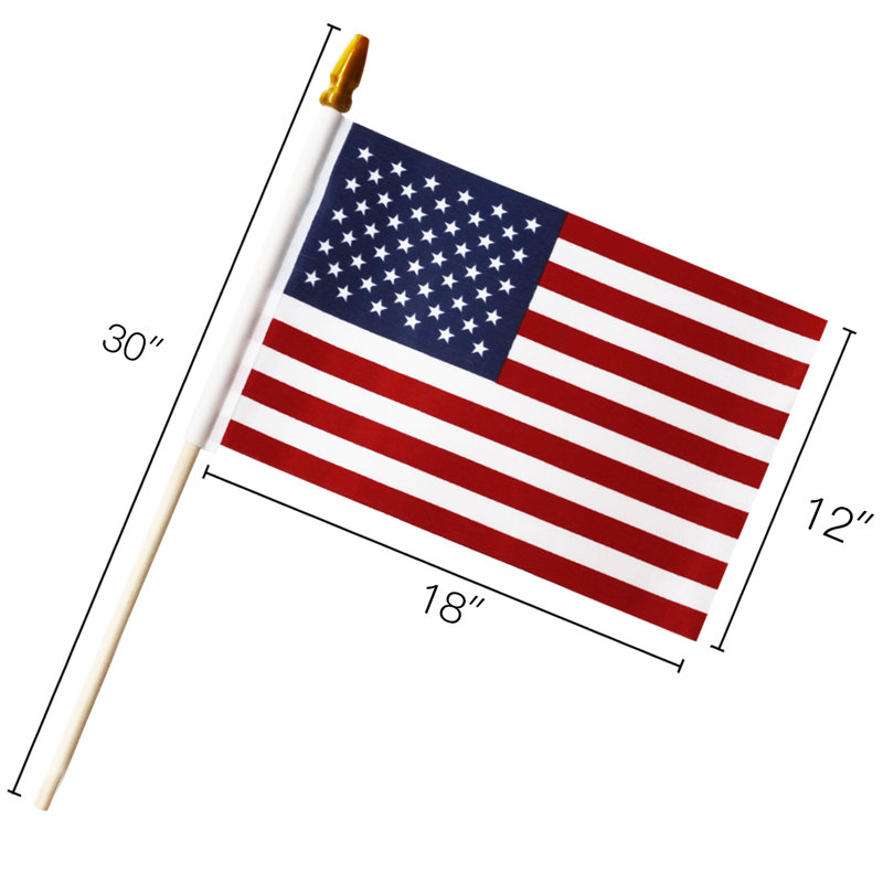 Patriotic 18'' x 12'' Polyester American Stick Flags with Wooden Poles