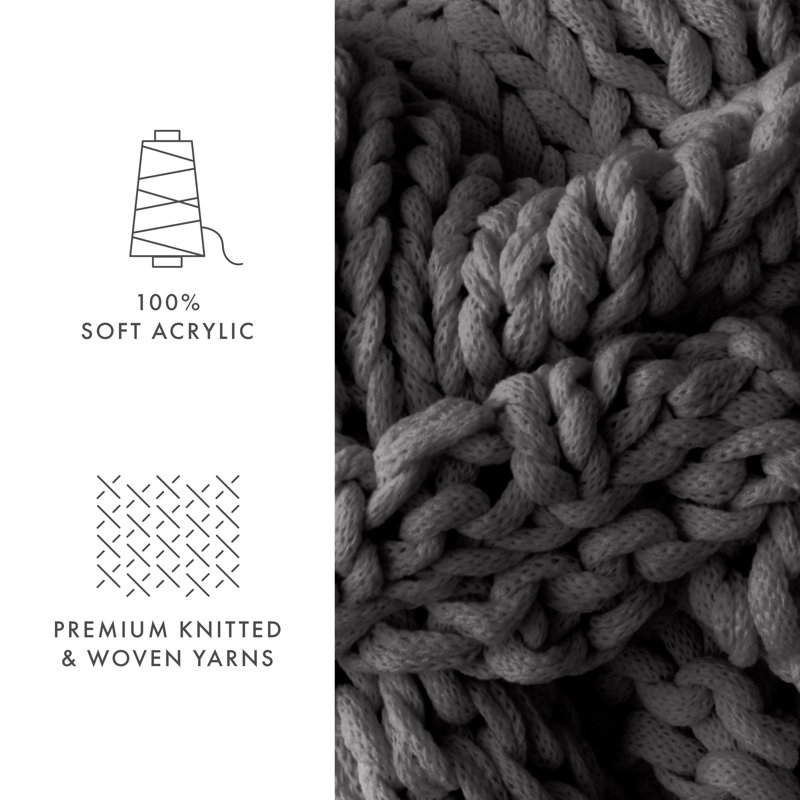 Luxurious Gray Chunky Knit 47'' x 59'' Acrylic Throw Blanket