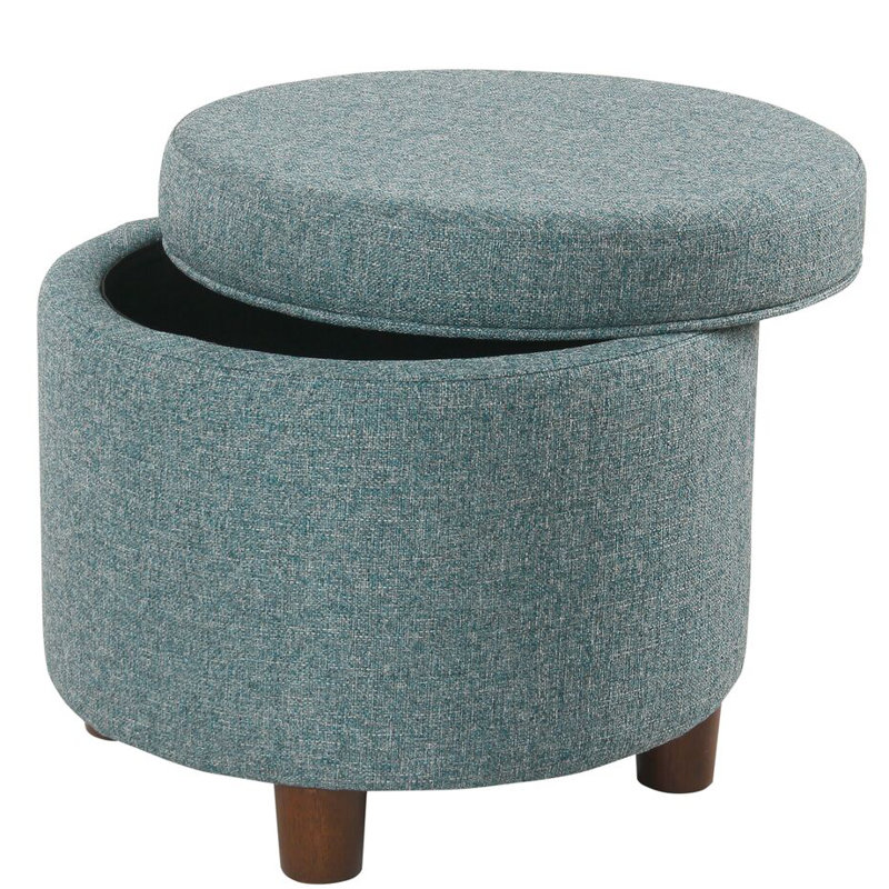 Mayen 19" Wide Round Storage Ottoman, Teal Tweed