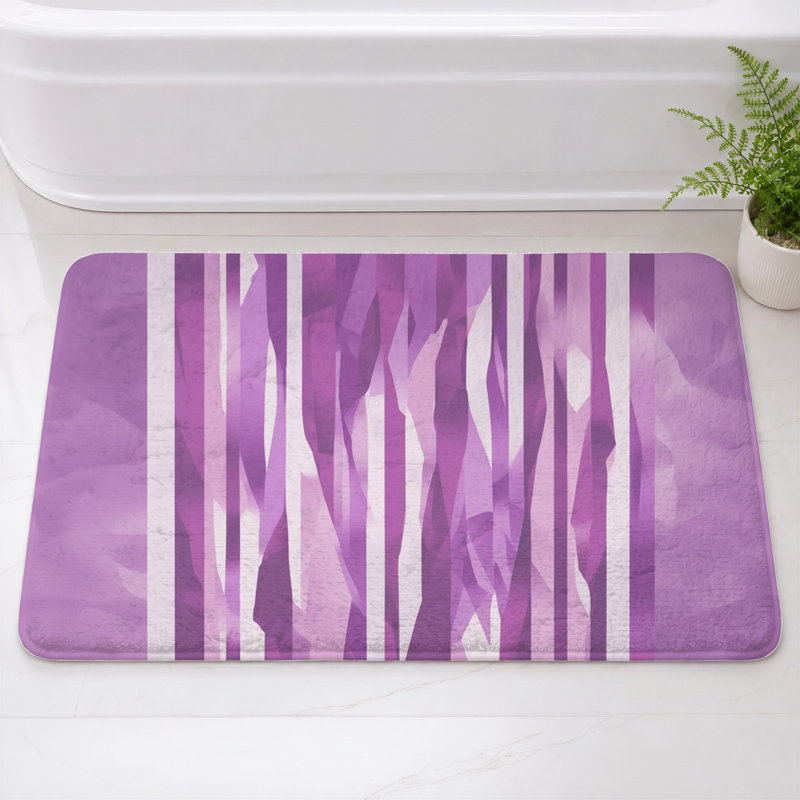 Tapis de bain abstrait à rayures verticales, L 34 po x L 21 po, Medium Purple Light White