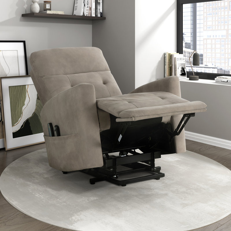  Yannis 32" Modern & Contemporary Textured Microfiber Power Lift Chair with Massage & Heat Settings & Gentle Lift Motion