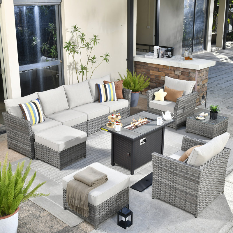 Belby Premium All-Weather Wicker 8 - Person Modular Patio Conversation Set with Cushions, Beige