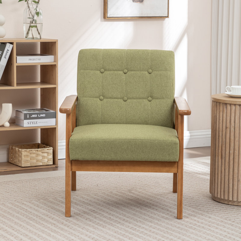 Fauteuil rembourré en bois massif de style nordique, Vert