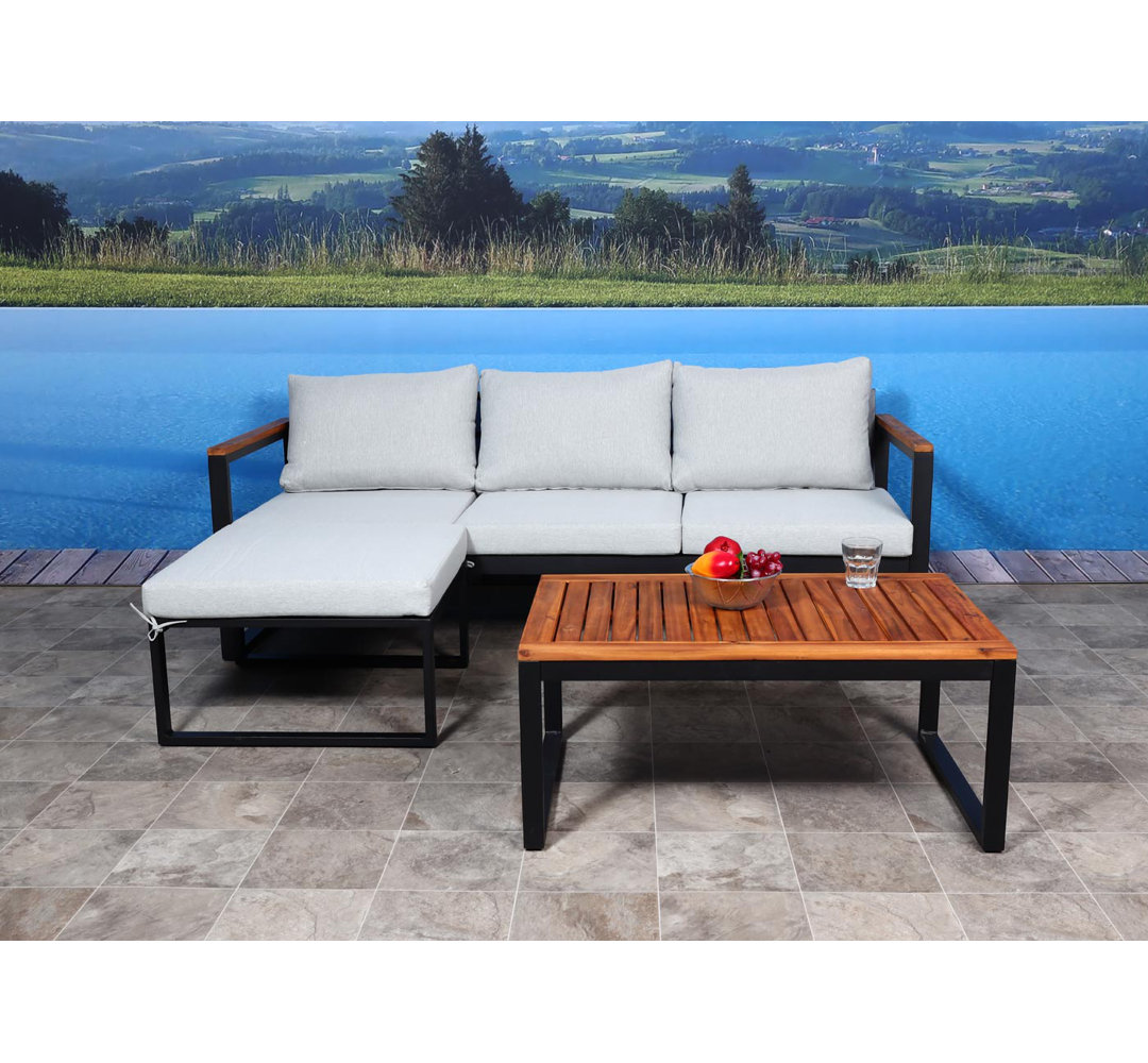 Garten-Garnitur MCW-L26b, Gartenlounge Sitzgruppe Lounge-Set Sofa, Aluminium Akazie Holz FSC-Zertifiziert