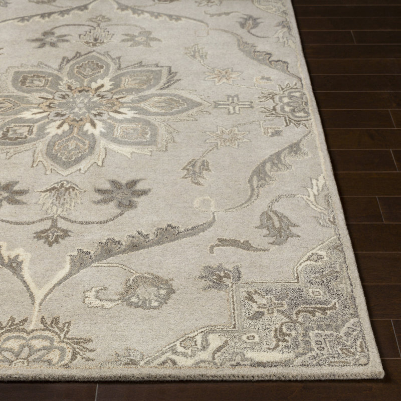 Tapis gris / beige en laine touffeté à la main Elko, Rectangle 9 pi x 12 pi