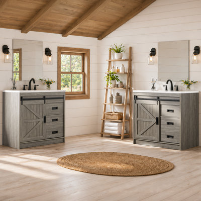 Meuble-lavabo simple lavabo Chiara 36 po, style ferme, gris