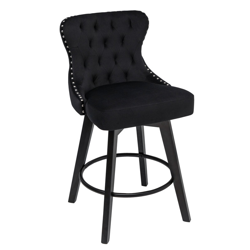 Arelly Swivel Upholstered Counter Stool, Fabric - Black