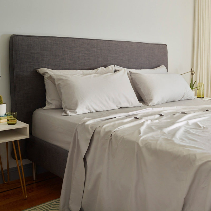 City Sateen Fitted Sheet, Gray, Queen Sheet Set with 4 Pillowcases