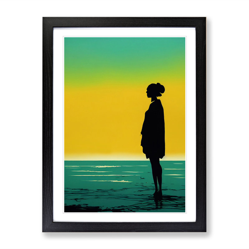 XV1022-5296X Woman Alone At Sunrise - Single Picture Frame Print, 64cm H x 46cm W x 2cm D, Black
