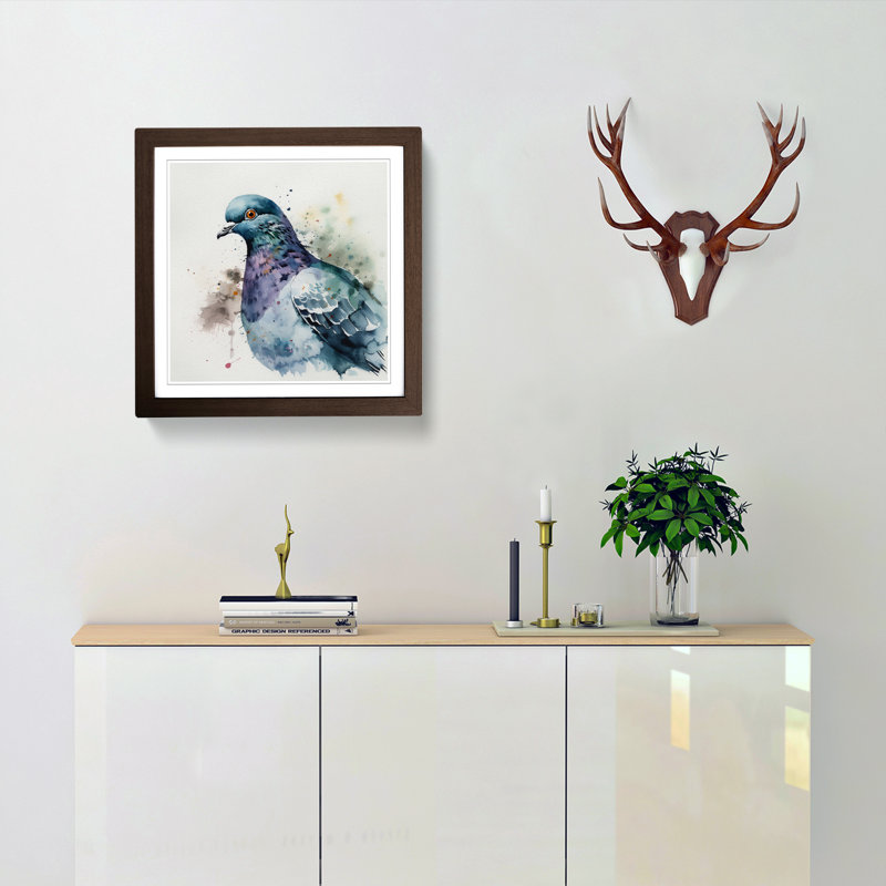 Pigeon Watercolour No.1 - Single Picture Frame Print on Wood, Walnut