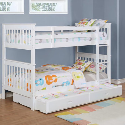 White Solid Pine Twin/Twin Bunk Bed, Featuring And Guard Rail, Modern Aesthetic For ' Bedroom, Under - Bed Storage Option With Color, Material, Built In Transitional Bedroom Space Maximization