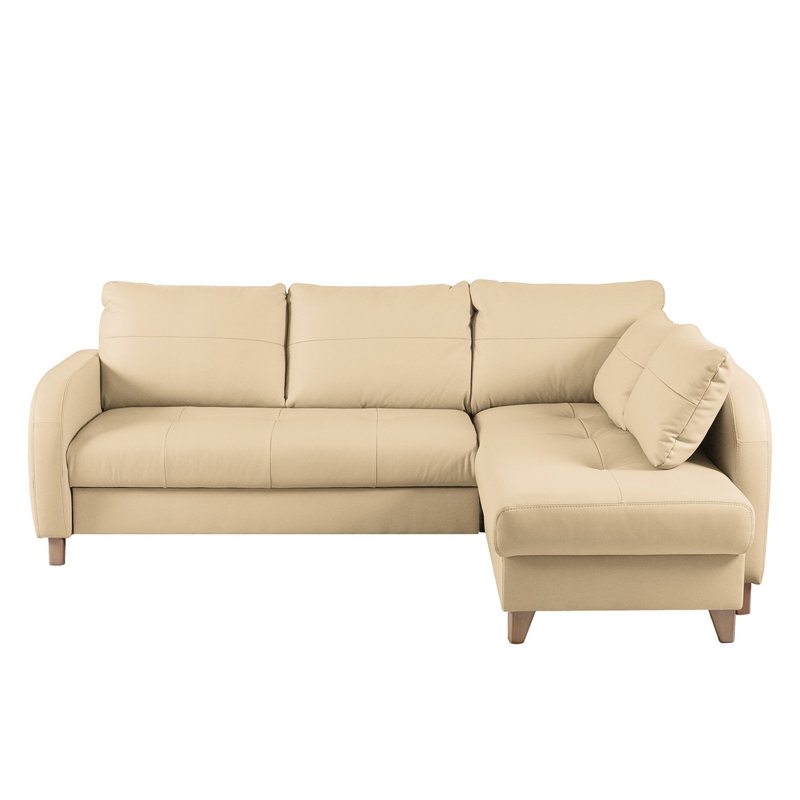 Roger Leather Corner Sofa, Beige, Right Hand Facing