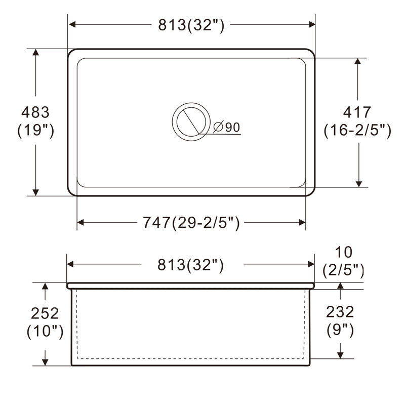 Évier de cuisine encastré en argile réfractaire simple encastrable 32 po x 19 po ABF3219SUD-W, Noir, noir, noir, noir