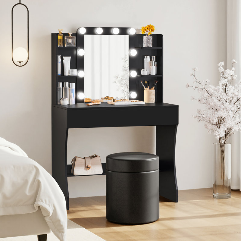 Dressing Table with Mirror, Black
