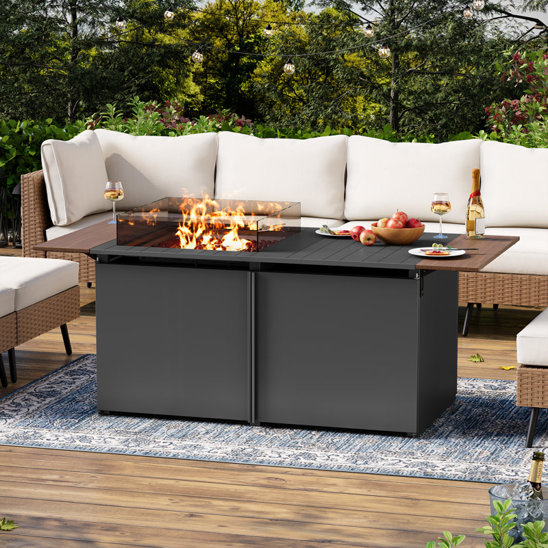 Zaccai 64" Patio Rectangle Expandable Propane Fire Pit Table (55000 BTU)