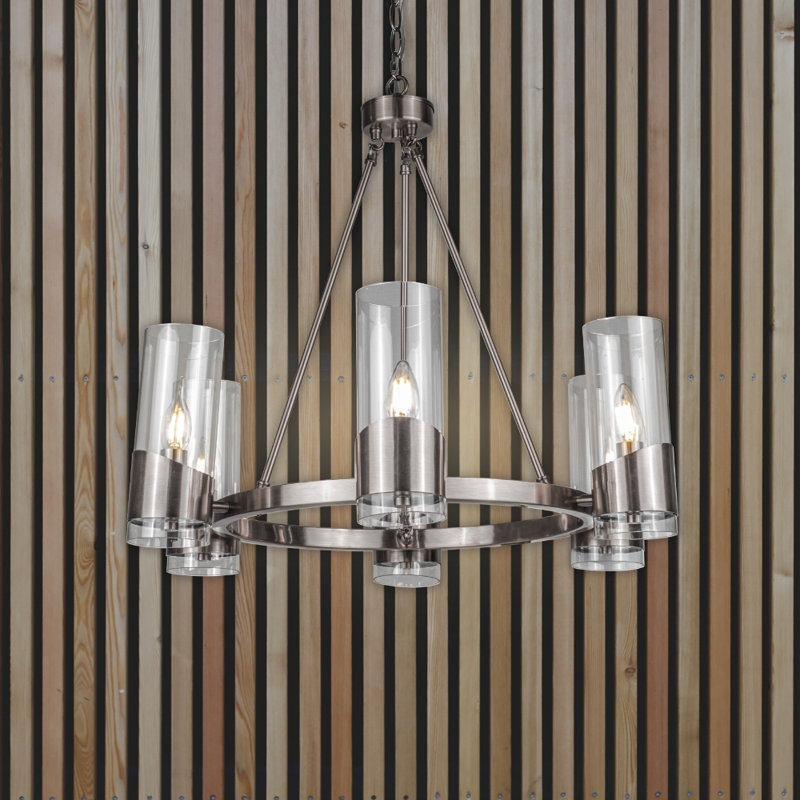Mulry 6 - Light Waggon Wheel Pendant, Satin Chrome