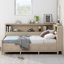 Lit de jour simple en bois avec tablettes de rangement et 3 tiroirs, lait blanc antique