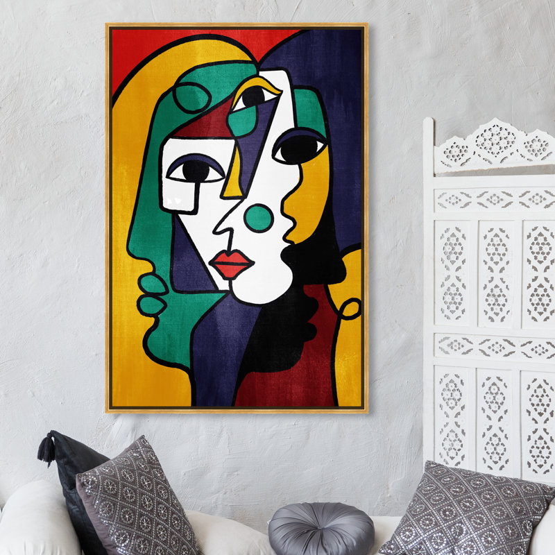"Three parts face" par Oliver Gal - cadre flottant, impression sur toile, Or, H 46 po x l 31 po x P 1,75 po