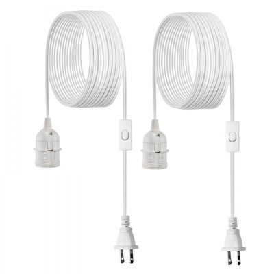 Plug in Hanging Light Cord Kit, 16ft Lantern Extension Cords, E26 Light Socket Lamp Cord Replacement, Secure & Sturdy, Easy to Install, Pendant Lamp Kit On/Off Switch & Socket Rings