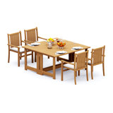 6 Seats 7 Pcs Grade-A Teak Wood Dining Set: 60" Square Rectangle Butterfly Table And 6 Cahyo Stacking Arm Chairs #11CH1406