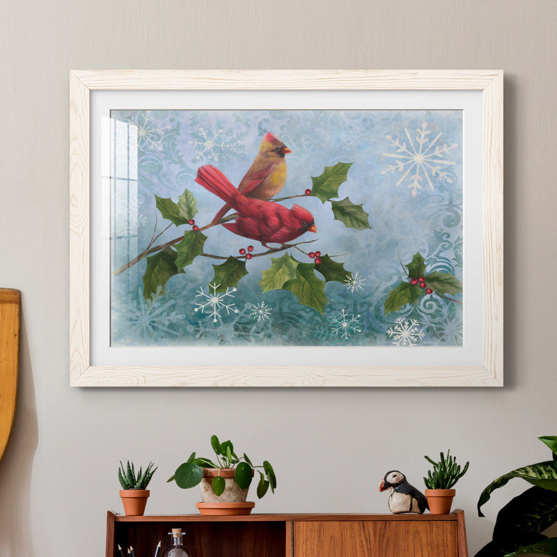 Winter Cardinal Duet I - Reproduction de cadre photo sur papier, Papier encadré blanc, H 37,5 po x l 27,5 po x P 1,5 po