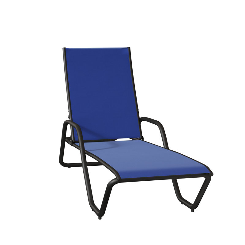 Outdoor Rust-Resistant Metal Chaise Lounge, Atlantis Royal Blue Sunbrella®, Textured Desert