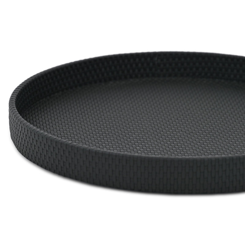 Plateau de service rond 15 po en faux osier noir