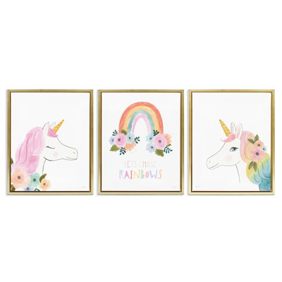 Let's Chase Rainbows Unicorns 3 Piece Canvas Set by Jenaya Jackson