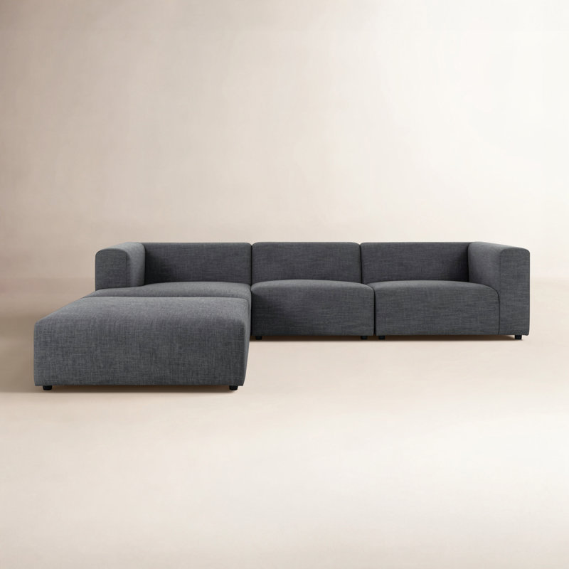 Lawndale 3PC LAF Sectional W/ Ottoman-Saxon Charcoal, Left Hand Facing, Saxon Charcoal Polyester Blend